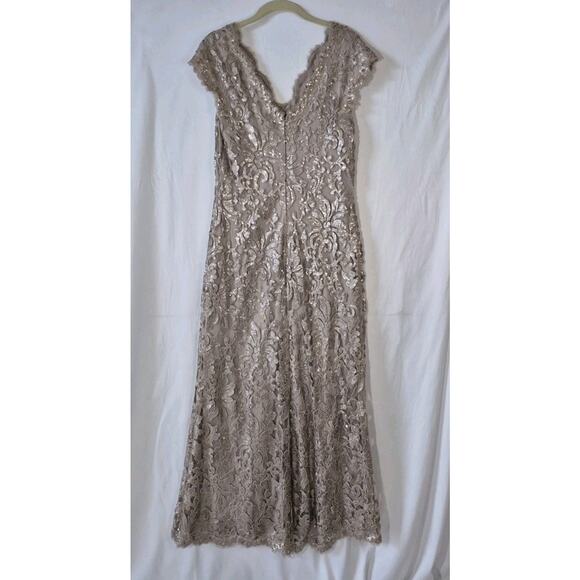 Tadashi Shoji Womens Sequin Lace Tan Wedding Party Evening Maxi Gown US 12 - Picture 5 of 9